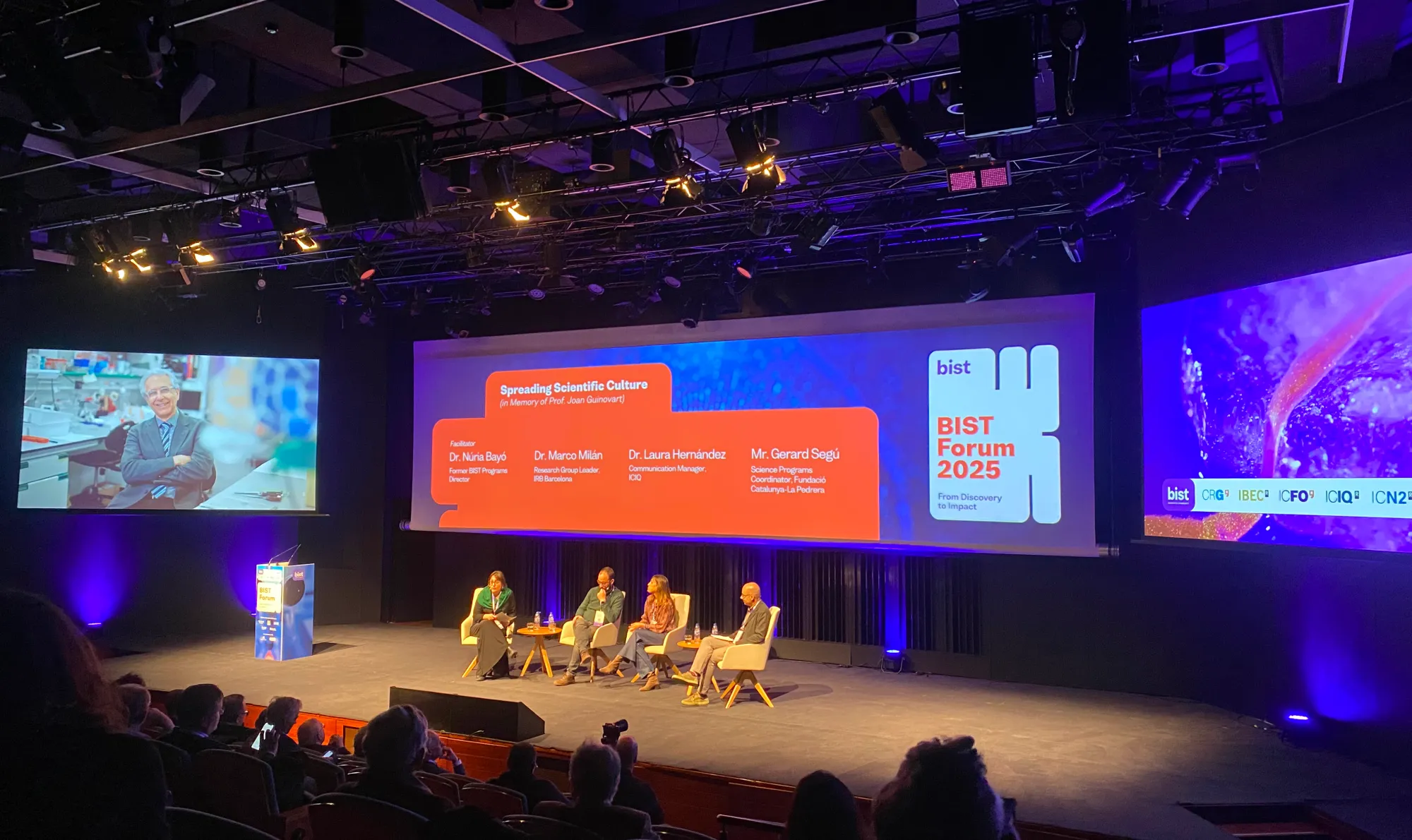 Researchers and attendees at the BIST Forum at CaixaForum Barcelona during the presentation of the new visual identity