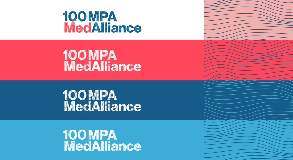 Logo complet de 100MPA MedAlliance sobre fons de color